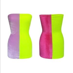 handmade neon color block velvet dress